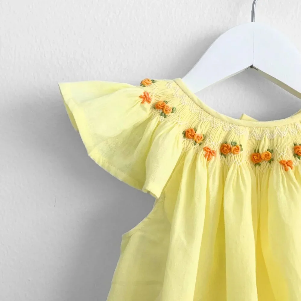 NWT Beautiful Girls Embroidered Smocked Bishop Dress Spring Flowers Yellow 3T - Picture 5 of 7